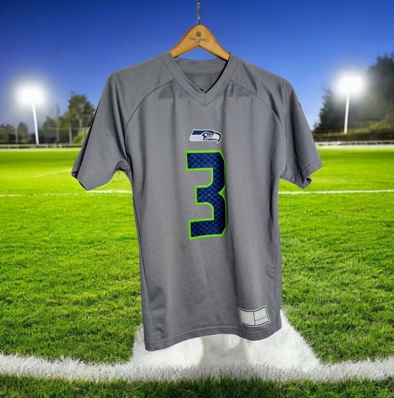 NFL Seattle Seahawks Gray Youth Jersey Sz L #3 Russell Wilson - Picture 1 of 5